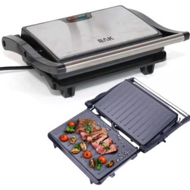 Imagem de Mini Grill Sanduicheira Grelha Gourmet Bak 110v Inox Antiaderente - bb
