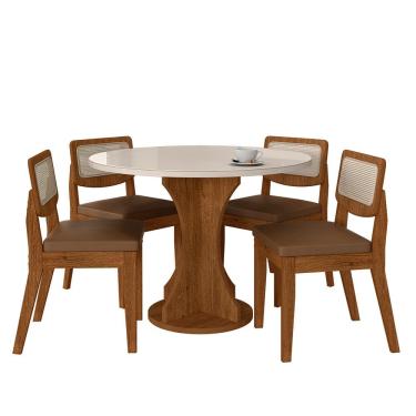 Imagem de Mesa Com 4 Cadeiras Redonda C/vidro Santorini Fre/off/cor.caramel - Ma