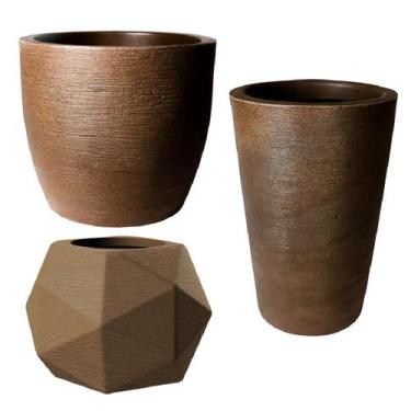 Imagem de Kit de 3 vasos para planta decorativo grafiato de luxo em polietileno 