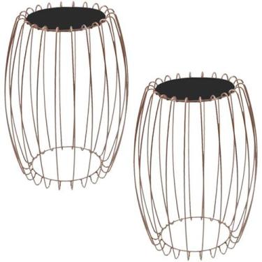 Imagem de Kit Mesa Apoio Lateral 43 cm Tampo Vidro Preto Base Metal Cobre Nacc -