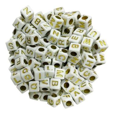 Imagem de Alfabeto Miçanga Letra Dourado Quadrado Entremeio Branco 300 - Adb