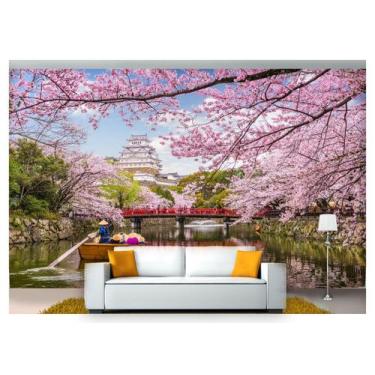 Imagem de Papel De Parede Japão Barco Castelo Flores 3D Ncd215 - Você Decora