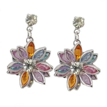 Imagem de Brinco Flor de Lótus Colorida 15mm - Sunshine Cristais, Prateado