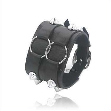 Imagem de Pulseira de Spike couro preto  rock roqueiro de metal fivela Bracelete