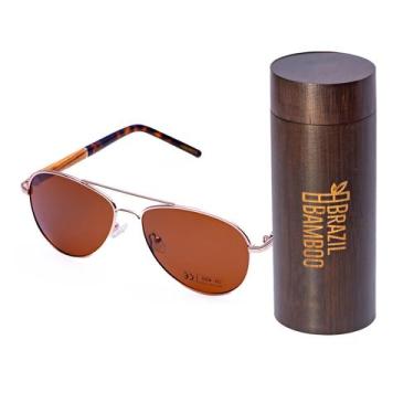 Imagem de Kit Óculos Unissex Aviador Marrom Eco  Brazil Bamboo + Case