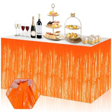 Imagem de Pacote com 3 saias de mesa 73 x 276 cm macaron laranja metálico franja tinsel para mesa, mesas retangulares, casamento, aniversário, férias, festas, decoração, desfile, boias de carnaval, festa de