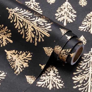 Imagem de WRAPAHOLIC Rolo de papel de embrulho de Natal 3D Kraft - Mini rolo - 43 cm x 40 cm - Design de árvore de Natal dourado e preto com relevo, perfeito para feriados, festas e celebrações