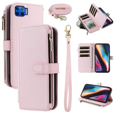 Imagem de Furiet Capa carteira para Moto One 5G/One5G UW/Moto G G5 Plus com alça de pulso, alça de ombro mais de 10 porta-cartões de couro PU de luxo flip suporte com zíper capa para celular Motorola One Lite