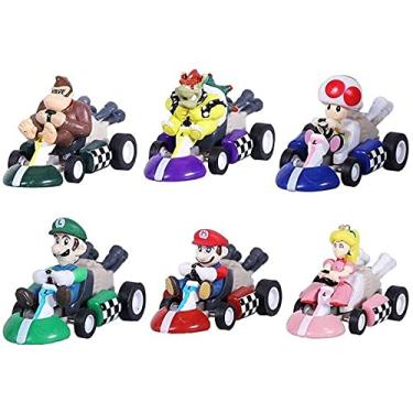 Imagem de HUAWELL Supe Mari Bs Kart Pull Back Cars Motorcycle Luigi Yoshi Toad Princess Peach Donkey Kong 2.5 Inch for Kids+ Gift (6 Pcs)