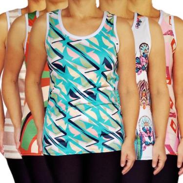 Imagem de Kit 5 Camisetas Femininas Regatas Básicas Peças Sortidas Costas em Bra