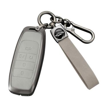 Imagem de HIBEYO Capa de chaveiro compatível com GAC Trumpchi Aion S V Y LX GS7 GS8 GM8 GS5 GA6 GM6 Acessórios Capa de chave de couro e liga de zinco Shell-D tipo cinza