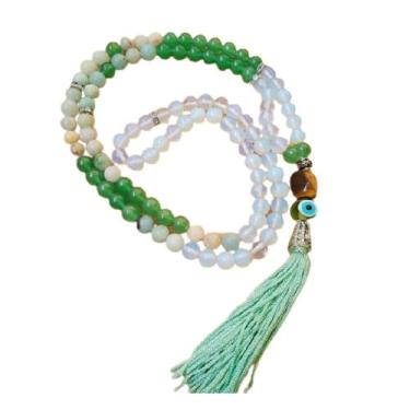 Imagem de Japamala 108 contas em Pedra Natural Amazonita Quartzo Verde e Pedra d