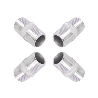 Imagem de TL TOOLEGIN 1/5.1 cm NPT macho para bocal macho NPT de 1/5.1 cm, encaixe de tubulação hexagonal de aço inoxidável 304, encaixe de tubo macho reto, 4 peças