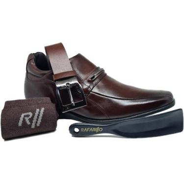 Imagem de Kit Sapato Masculino Social Rafarillo Preto Marrom 7cm +Alto + Cinto +