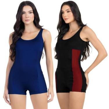 Imagem de Maiô Macaquinho Natação Hidroginástica Feminino Kit 2 Peças - HYPE MOD