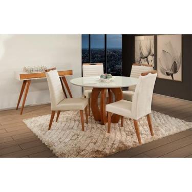 Imagem de Mesa de jantar + 4 Cadeiras Itália tecido 120 cm linho palha - Gran De