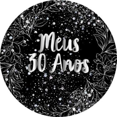Imagem de Painel De Festa Redondo 1,50x1,50 - Fundo Preto Folhagens Efeito Brilh