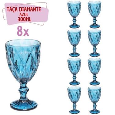 Imagem de Jogo Copo Taça Vidro Diamante Azul Para Agua 300ml - 8un - Ecos, Diama