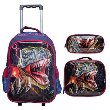 Imagem de Kit Escolar Infantil Mochila de Rodinha Lancheira e Estojo Raptor Yins