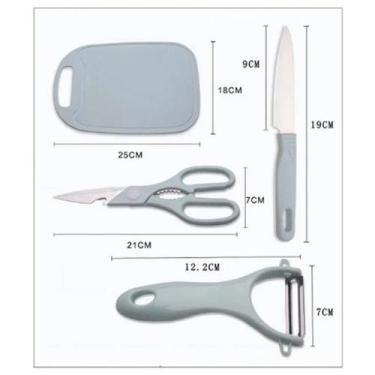 Imagem de Kit Faca Tesoura Tabua Descascador De Legumes E Frutas - stuff life