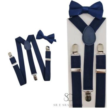 Imagem de Kit Suspensório Azul Marinho + Gravata Borboleta Infantil Para Pajens 
