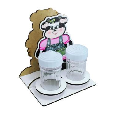 Imagem de Kit 5 Porta Guardanapo Com Saleiro e Paliteiro Vaquinha Laser Mdf Made