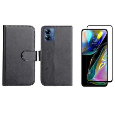 Imagem de Capa Capinha Case Carteira Flip Couro + Pelicula 3D Motorola Moto G54 