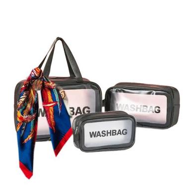 Imagem de Kit com 3 Bolsas Necessaire Washbag Tamanhos Diferentes + 1 Lenço Cabe