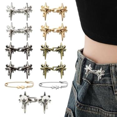 Imagem de ROPAKED Conjunto de 10 botões de estrela para calças de ganga soltas, reutilizáveis, broche de metal para mulheres, roupas, vestidos, saias, acessórios de decoração, Metal