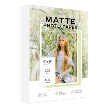 Imagem de Papel fotográfico fosco 4 x 6, Goefun 200 g/m2/24,5 kg papel fotográfico jato de tinta para impressora 100 folhas para tinta tingida e tinta pigmentada