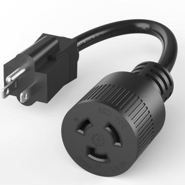 Imagem de PLUGTUL NEMA 5-15P para NEMA L5-20R Cabo adaptador de 3 m, adaptador conversor Twist-Lock doméstico, cabo de extensão macho 15A para fêmea 20A, calibre 12, 125V 15A 1875W, SJTW, preto, listado ETL