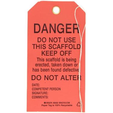 Imagem de Brady 86683 Cartolina B-853 7,6 cm de largura x 14 cm de altura, etiqueta de andaime preta sobre vermelha, cabeçalho "Danger", pacote com 100