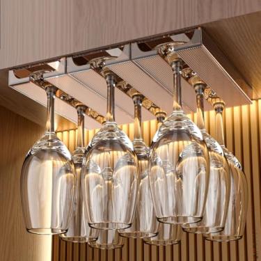 Imagem de DMOKJER Suporte de taça de vinho, 2 unidades de suporte para copos de vinho, sem perfuração, embaixo do armário, suporte de taças de plástico, organizador de pendurar para cozinha e bar