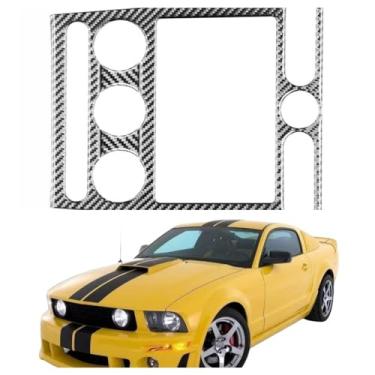 Imagem de IKUESM Compatível com Ford Mustang GT 2005-2009 S197 Acessórios Interior de fibra de carbono Console central do carro Adesivo do painel de CD Decalque da tampa da moldura(Style B(black))