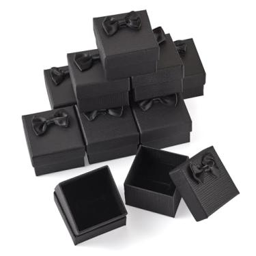 Imagem de Spritewelry Caixa de anel de 12 peças, 5 x 5 x 4 cm, caixas de presente quadradas, pequenas, caixas de brinco, caixa de papelão, caixas de anel com laço para casamento, dia dos namorados, preto