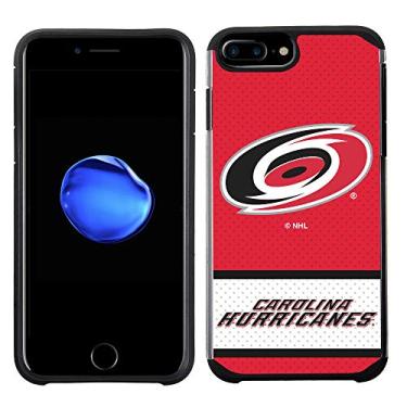 Imagem de Apple iPhone 8 Plus/iPhone 7 Plus/iPhone 6s Plus/iPhone 6 Plus - Capa traseira texturizada de jérsei vermelho licenciada pela NHL Carolina Hurricanes em película preta de TPU