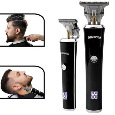 Imagem de Máquina de Corta Cabelo e Barba Lâmina Profissional Recarregável USB D