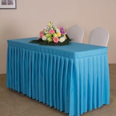 Imagem de Toalha de mesa toalha de mesa retangular cor sólida toalha de mesa ajustada roupas de mesa com saia conferências escritório hotel exposição longa toalha de mesa lavável protetor de mesa azul-2||40*140