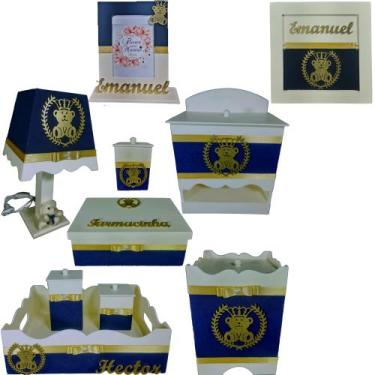 Imagem de Kit Higiene bebê Mdf 10pçs + nomes AZUL MARINHO COM CREME DE URSINHO -