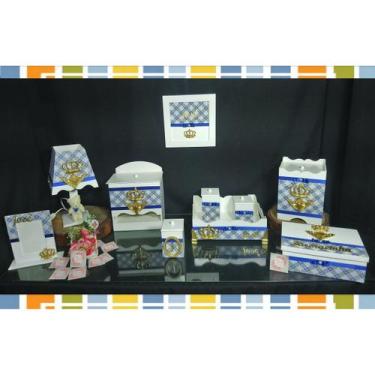 Imagem de Kit Higiene bebê Mdf 10 peças Luxo - SUET AZUL BB - Flores para Mariae