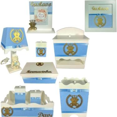 Imagem de Kit de Higiene para bebê Mdf  -  AZUL BB BOLINHAS URSINHO REI - Flores