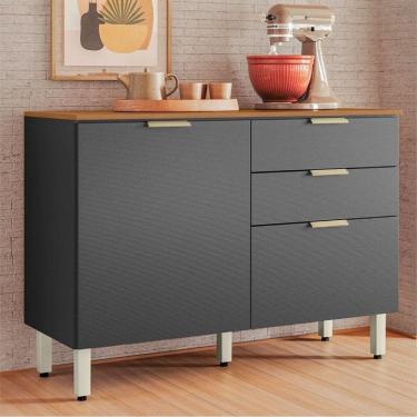 Imagem de Balcão de Cozinha Ambiente Alba 120cm Amêndola Grafito Prime TX com Tampo - Demóbile