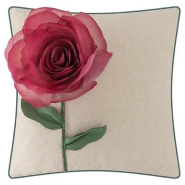 Imagem de KINGROSE Capa de almofada rosa 3D flor decorativa capa de almofada quadrada para dia dos namorados dia das mães sofá cama sala de estar sofá 45 x 45 centímetros vinho