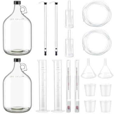 Imagem de Ziliny 2 conjuntos de kit completo de fabricação de hidromel para iniciantes em casa inclui carboy, sifão automático, hidrômetro, frasco testador de porcentagem de álcool, enchimento de garrafa,