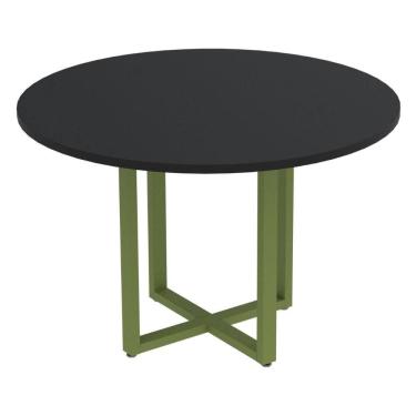 Imagem de Mesa de Reunião Redonda P25 Pandin 110 cm (Largura) Tampo MDP Preto Pé Aço Tubular Verde Mirô