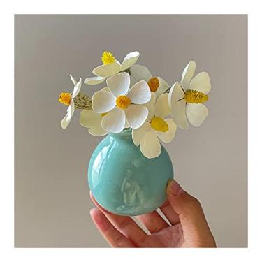 Imagem de Vaso Mini vaso pequeno de cerâmica de boca larga, vaso de flores hidropônico, vaso pequeno de decoração de flores secas, vaso pequeno, redondo e adorável Vaso de flores(Blue)