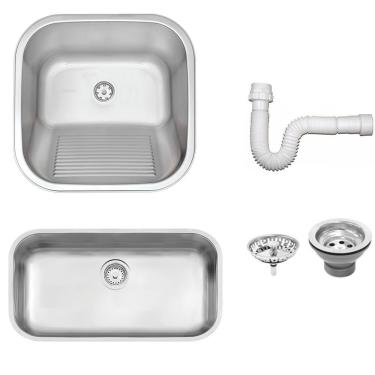 Imagem de Cuba Tramontina Prime em Aço Inox Acetinado 56x34 cm com Válvula e Tanque Acetinado 40x40 e Sifão 94