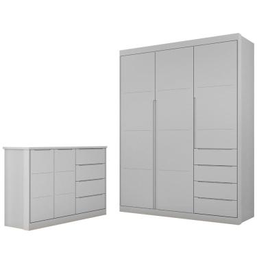 Imagem de Jogo de Quarto Infantil Guarda Roupa e Cômoda Lua P04 Cinza - Mpozenato