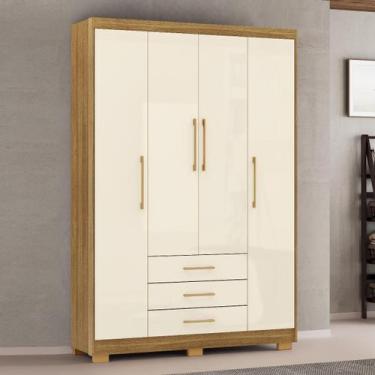 Imagem de Guarda-Roupa 4 Portas 3 Gavetas Espanha Nature/Champanhe - Vila Rica