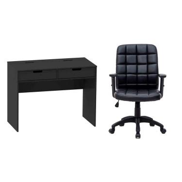 Imagem de Conjunto de Mesa New com Cadeira de Escritório Diretor Giratória Fitz com Braços Ajustáveis Preta
